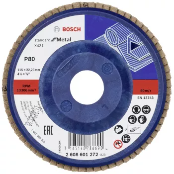 Bosch X431 Standard do metalu – krążek listkowy, 115 mm, tlenek cyrkonu, ziarnistość P60, otwór 22,23 mm 2608601272