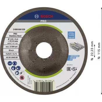 Bosch 2608600539 Ściernica tarczowa z obniżonym środkiem 115 x 22,23 mm, 1 sztuka