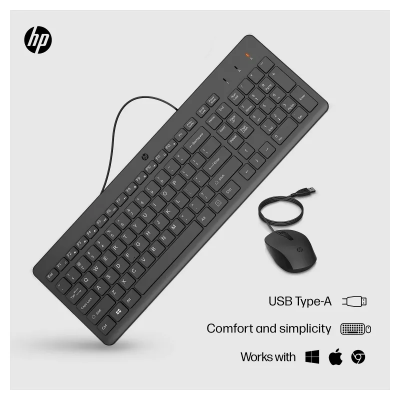 HP 150 – zestaw klawiatury i myszy – USB – GB – czarny