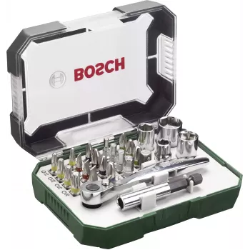 Bosch Accessories Promoline 2607017392 27-częściowy zestaw bitów do wkrętarki z bitami płaskimi, Phillips, Pozidriv, imbusowymi i Torx w etui