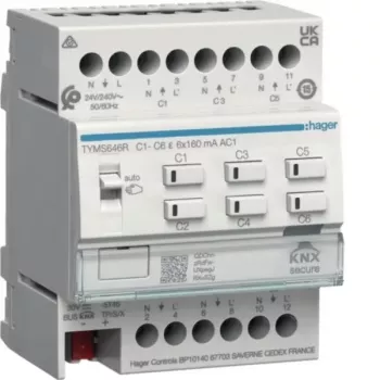 HAGER TYMS646R 6-krotny siłownik grzewczy KNX Secure z kontrolerem