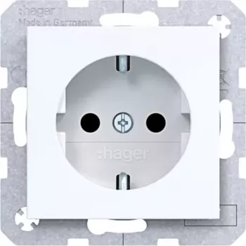 HAGER WAS1400WG Gniazdo Schuko, Podtynkowe, Zaciski śrubowe podnoszone, 16 A, 250 V, Czysta biel