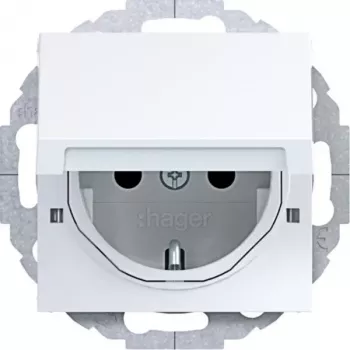 HAGER WAS1213WG Gniazdo Schuko z klapką, podtynkowe 45°, biały polarny