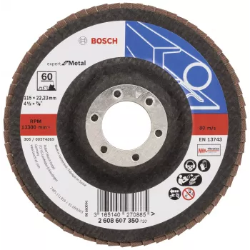 Bosch X551 Standard for Metal tarcza listkowa, 115 mm średnica, 22,33 mm otwór, 60 ziarnistość, tlenek cyrkonu, stożkowa, 1 sztuka 2608607350