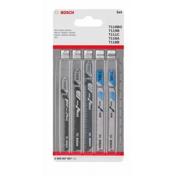 Bosch Accessories 2608667857 Zestaw brzeszczotów do wyrzynarki Wood and Metal Basic, 5-częściowy, T-Shank