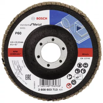 Bosch X431 Standard for Metal tarcza listkowa, 115 mm, ziarno 60, podkład z włókna szklanego 2608603713
