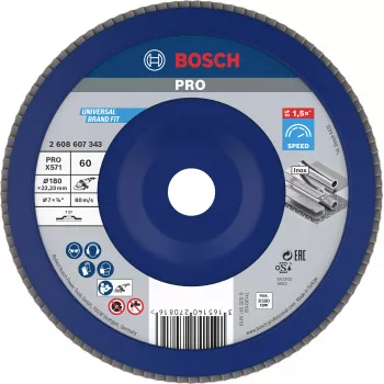 Tarcza listkowa Bosch X571 Best for Metal, średnica 180 mm, otwór 22,33 mm, tlenek cyrkonu, ziarno K40, stożkowa Typ 29, do stali i metali żelaznych 2608607343