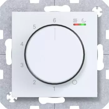 Hager WAN5011WM Termostat pokojowy 230V 15W z pokrętłem/przyciskiem ogrzewanie/chłodzenie biały polarny