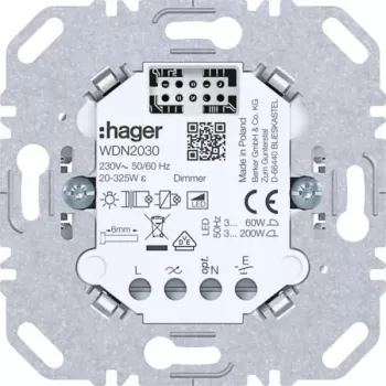 HAGER WDN2030 Uniwersalny moduł ściemniacza, 1-krotny, podtynkowy, 230V, 300W/100W LED