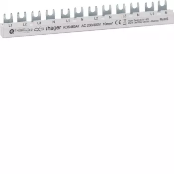 HAGER KDS463AT 4-biegunowy 12-modułowy szynoprzewód grzebieniowy, 63 A, 230/400 V AC