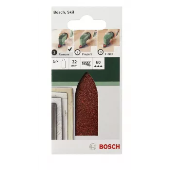 Papier ścierny Bosch 2609256A38 Delta, na rzep, nieperforowany, ziarnistość 80, narożnik 32 mm, 5 sztuk