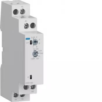 Hager EZD100 Wielofunkcyjny Przekaźnik Czasowy 24-240V AC/DC, 10 Funkcji, 1 Styk CO, Szyna DIN
