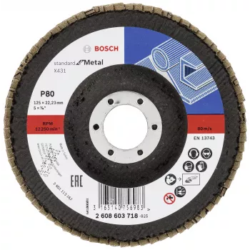 Bosch X431 Standard Tarcza Listkowa do Metalu, Prosta, 125 mm, Ziarnistość 80, Podkład z Włókna Szklanego 2608603718