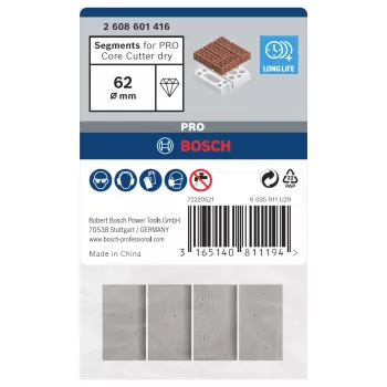 Bosch 2608601416 Segmenty diamentowe do wierteł koronowych do wiercenia na sucho, 4 szt.