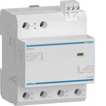 HAGER SPA412 Kombinowany ogranicznik przepięć Typ 1+2+3, 12,5kA, TNS/TT, 4-biegunowy, 230/400V