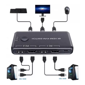Exertis Connect Mini przełącznik KVM, 2 porty, HDMI / USB (060182)