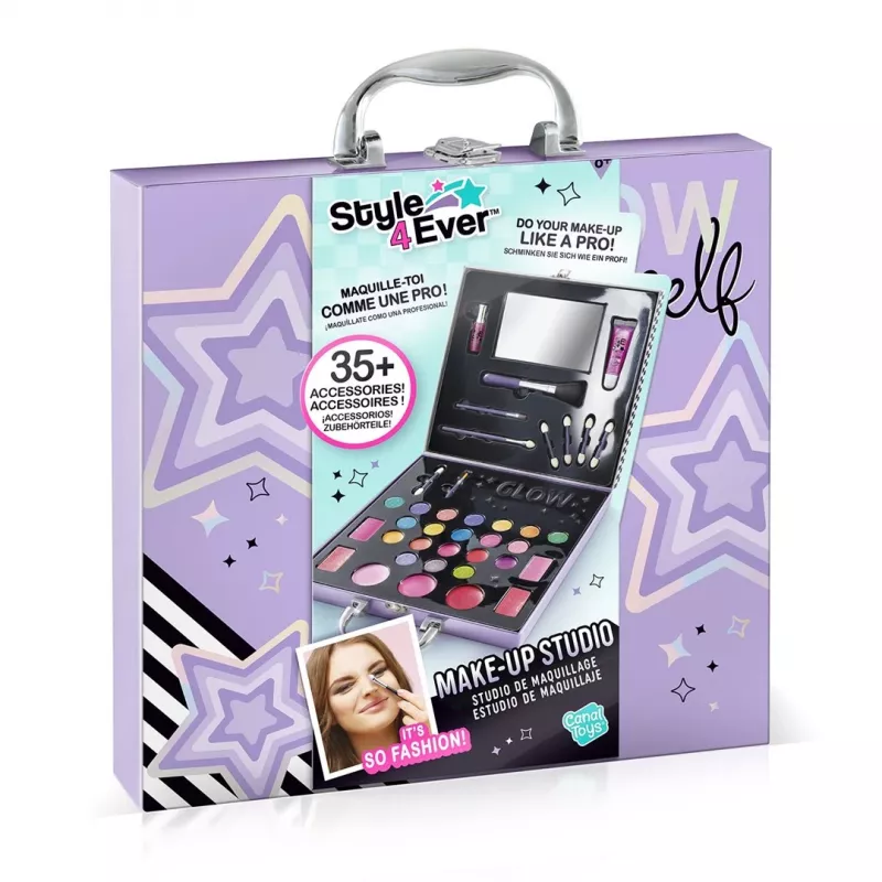 Canal Toys Make-Up Studio (OFG313) - Bezpieczny dla dzieci zestaw kosmetyczny z 10 cieniami do powiek, 6 błyszczykami do ust, 2 różami, aplikatorami, pędzlami i składanym etui z lusterkiem