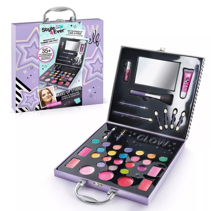 Canal Toys Make-Up Studio (OFG313) - Bezpieczny dla dzieci zestaw kosmetyczny z 10 cieniami do powiek, 6 błyszczykami do ust, 2 różami, aplikatorami, pędzlami i składanym etui z lusterkiem