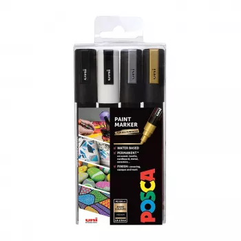 Uni-Ball Faber-Castell POSCA PC-5M Metaliczny Zestaw Markerów Akrylowych, 4 kolory, Średnia końcówka kulowa 1,8-2,5mm 182544