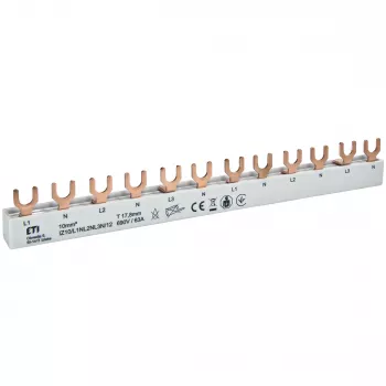 ETI 002921268 Szyna zbiorcza miedziana IZ10/L1NL2NL3N/12 do ETIMAT 1P+N, 690V, 63A, typ widełkowy