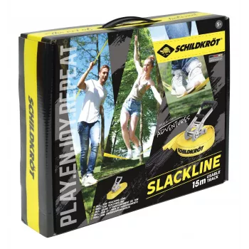 Zestaw do slackline SCHILDKRÖT 15 m żółty, szerokość 50 mm z napinaczem zębatkowym - zestaw do treningu równowagi 970701