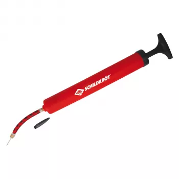 Pompka do piłek SCHILDKROT 300 mm czerwona plastikowa z wężem powietrznym i 2 adapterami 970989