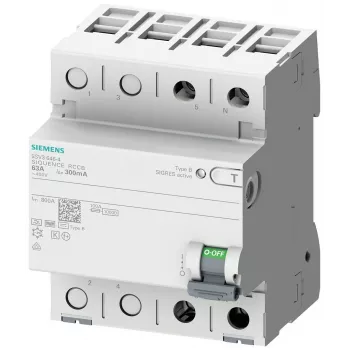 SIEMENS 5SV33224 Wyłącznik różnicowoprądowy, typ B, 25 A, 30 mA, 230 V, 1+N, 4 TE, krótkoopóźniony
