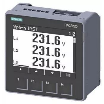 Siemens SENTRON PAC3220 urządzenie do monitorowania energii, Modbus TCP, LCD, montaż panelowy 96x96mm, 690/400V AC, 24-60V DC zasilanie pomocnicze, złącza śrubowe 7KM32201BA011EA0