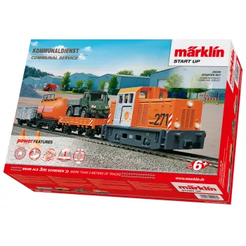 Märklin Start up 029296 H0 zestaw startowy Służby komunalne z lokomotywą manewrową spalinową i 2 wagonami samowyładowczymi
