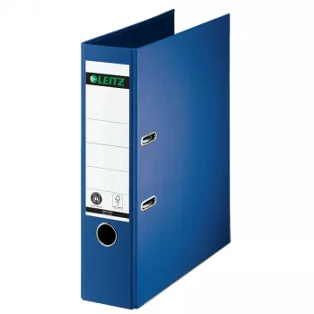 LEITZ Segregator dźwigniowy, 180°, A4, 80 mm, niebieski, okładka z twardej płyty z kolorową okleiną papierową, pojemność 600 arkuszy, 1 sztuka (1007-00-68)