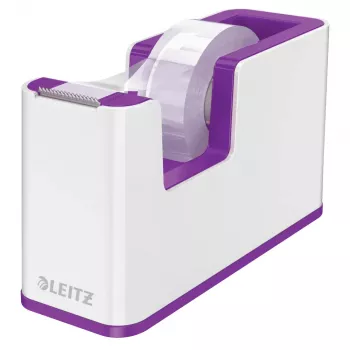LEITZ WOW Duo Colour dozownik taśmy, fioletowo-biały, obciążona podstawa, metalowe ostrze, w zestawie taśma 5364-10-62