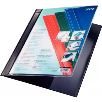 LEITZ Exquisit Teczka Prezentacyjna z Kieszenią Przednią, A4 Powiększony, Twarda Folia PVC, Czarna, Przezroczysta Okładka 4193-00-95
