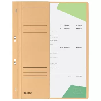 LEITZ Teczka na sznurek DIN A4, karton manilowy, kolor szamois, segregacja urzędowa, 250 g/m², okładka przednia 1-2 (szerokość 90 mm) z polem na etykietę - 50 sztuk (3741-00-11)