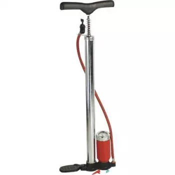 BRÜDER MANNESMANN Podłogowa pompka powietrza z manometrem, czarno-czerwona, cylinder stalowy, 10 bar, Multi-Valve M 003-T-PROFI