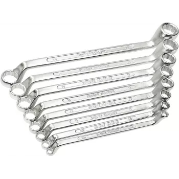 BRÜDER MANNESMANN Zestaw 8 kluczy oczkowych, stal chromowo-wanadowa, DIN 838, chromowane polerowane, rozmiary 6x7-20x22 mm (140-08 DIN)