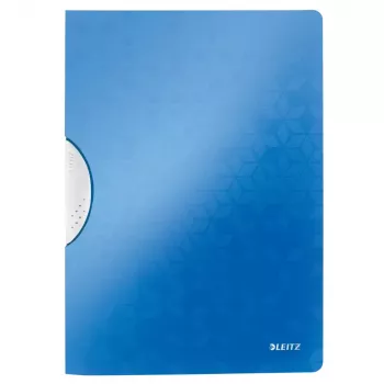 LEITZ WOW ColorClip A4 Segregator Zaciskowy, Metaliczny Niebieski z Tłoczoną Powierzchnią 3D, Jasnoszare Wnętrze, Pojemność 30 Kartek 4185-00-36