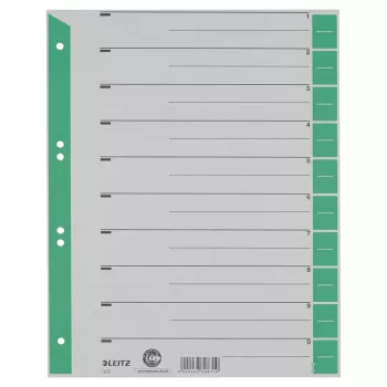 LEITZ 16523055 A4 przekładki kartonowe, zielone, 25 arkuszy, uniwersalne 11-otworowe, 160 g/m²