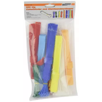 BRÜDER MANNESMANN Zestaw opasek kablowych i rzepów, 350 elementów, 200 opasek kablowych 2,5 x 100 mm w różnych kolorach, 150 rzepów, wielokrotnego użytku, do zarządzania kablami w pomieszczeniach (M13060)