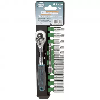 Brüder Mannesmann M29114 14-częściowy zestaw kluczy nasadowych 1/4 inch z grzechotką, chromowo-wanadowy, 4-13 mm