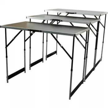 BRÜDER MANNESMANN M70113 Wielofunkcyjny zestaw stołów składanych, 3-częściowy, blat MDF E1 2,7 mm, rama aluminiowa, srebrny/szary