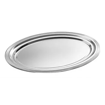 APS CLASSIC Prostokątna Taca do Serwowania 460x340mm Srebrny Metal Niklowany i Chromowany z Liniami