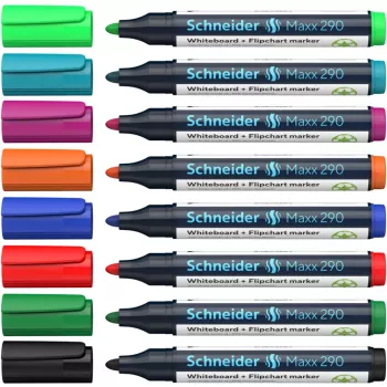 Schneider Maxx 290 Zestaw 8 markerów do tablic suchościeralnych i flipchartów w różnych kolorach, końcówka okrągła 2,0-3,0 mm 129098