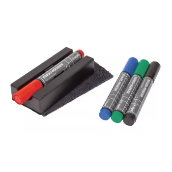 Zestaw akcesoriów do tablicy SIGEL BA151, 4 markery do tablic suchościeralnych, magnetyczna gąbka, magnetyczny uchwyt na markery, spray czyszczący 50 ml, 10 ściereczek, czarny