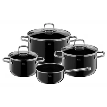Silit Elegance Line 4-częściowy zestaw garnków, Silargan czarny, na wszystkie typy płyt grzewczych, odporny na zarysowania, odporny na wysoką temperaturę do 250°C 3201019232