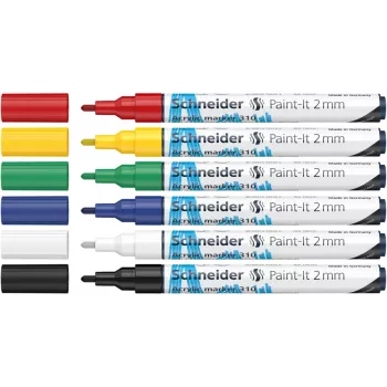 Zestaw markerów akrylowych Schneider Paint-It 310 V1, różne kolory, końcówka okrągła 2,0 mm, 6 sztuk (120195)