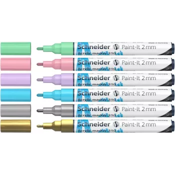 Zestaw markerów akrylowych Schneider Paint-It 310 V2, różne kolory, okrągła końcówka 2,0 mm, 6 sztuk 120196