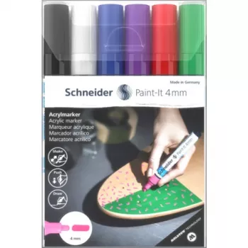 Zestaw markerów akrylowych Schneider Paint-It 320 V1, 6 różnych kolorów, końcówka okrągła 4,0 mm 120295