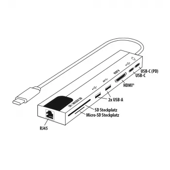 Adapter wieloportowy E+P USB-C 8-w-1 MPA8 Czarny/Srebrny