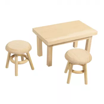 Rayher Mini stół dla skrzata z 2 stołkami, naturalne drewno, zestaw 3-częściowy 46819505