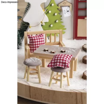 Rayher Mini stół dla skrzata z 2 stołkami, naturalne drewno, zestaw 3-częściowy 46819505